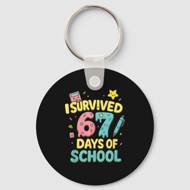 I Survived 67 Days Of School Funny Six Seven 6 7 M Keychain (Front)