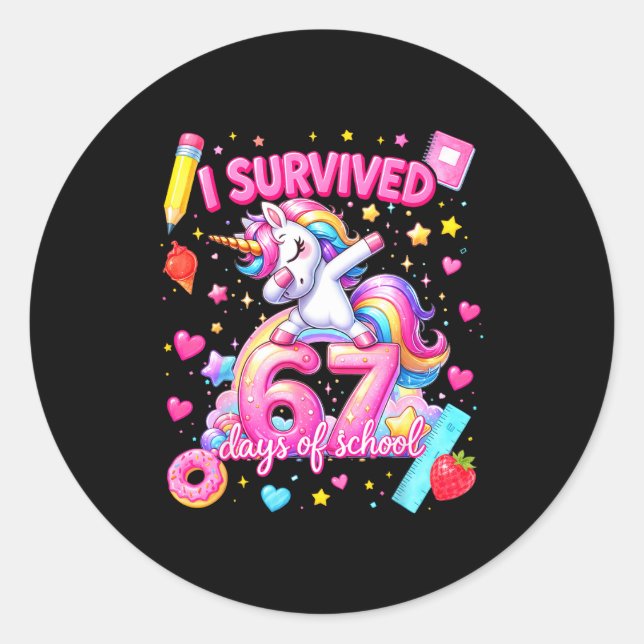 I Survived 67 Days Of School Funny Six Seven Teach Classic Round Sticker (Front)