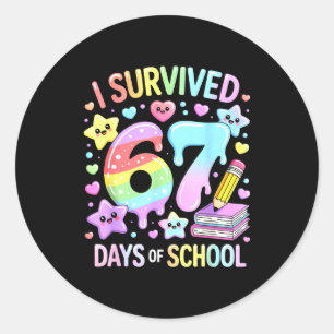 I Survived 67 Days Of School - Funny Teachers Stud Classic Round Sticker