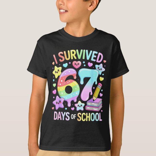 I Survived 67 Days Of School - Funny Teachers Stud T-Shirt (Front)