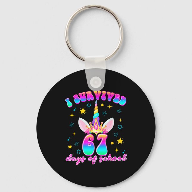 I Survived 67 Days Of School Funny Unicorn Six Sev Keychain (Front)