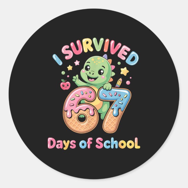I Survived 67 Days Of School Ice Cream Drip Dino R Classic Round Sticker (Front)