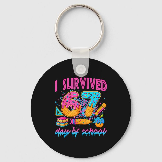 I Survived 67 Days Of School Ice Cream Drip Six Se Keychain (Front)