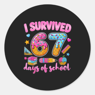 I Survived 67 Days Of School Ice Cream Drip Teache Classic Round Sticker