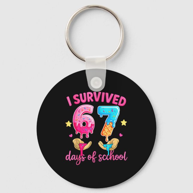 I Survived 67 Days Of School Ice Cream Six Seven M Keychain (Front)