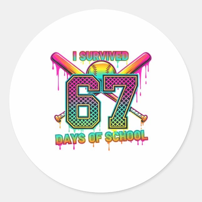 I Survived 67 Days Of School Meme 67 Ice Cream Dri Classic Round Sticker (Front)