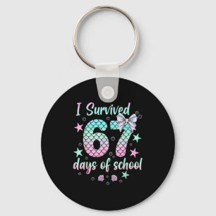 I Survived 67 Days Of School Mermaid Coquette Bow Keychain