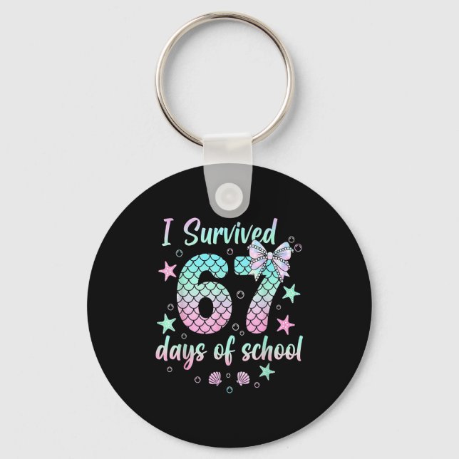 I Survived 67 Days Of School Mermaid Coquette Bow  Keychain (Front)