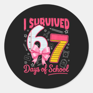 I Survived 67 Days Of School Nk Bow Girls Kids  Classic Round Sticker