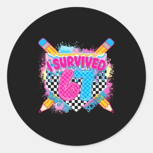 I Survived 67 Days Of School Pencil Drip Six Seven Classic Round Sticker