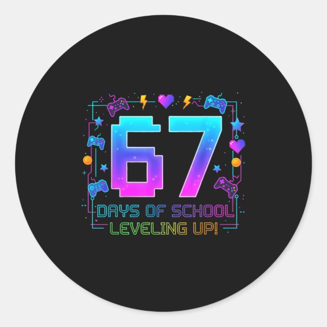 I Survived 67 Days Of School Retro Gamer Level Up  Classic Round Sticker (Front)