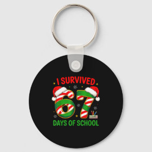 I Survived 67 Days Of School Santa Hat Xmas Teache Keychain