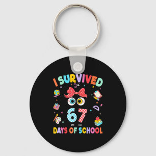 I Survived 67 Days Of School Six Seven Cat Teacher Keychain