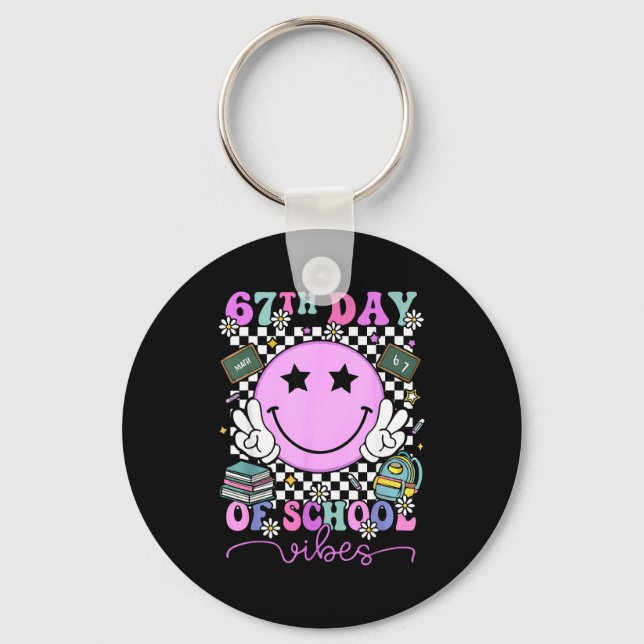 I Survived 67 Days Of School Smile Face Six Seven  Keychain (Front)