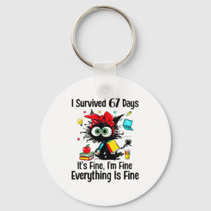 I Survived 67 Days Of School Teacher Students Cat Keychain