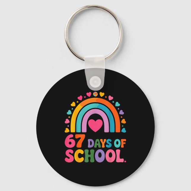 I Survived 67 Days Of School Tie Die Rainbow Lover Keychain (Front)