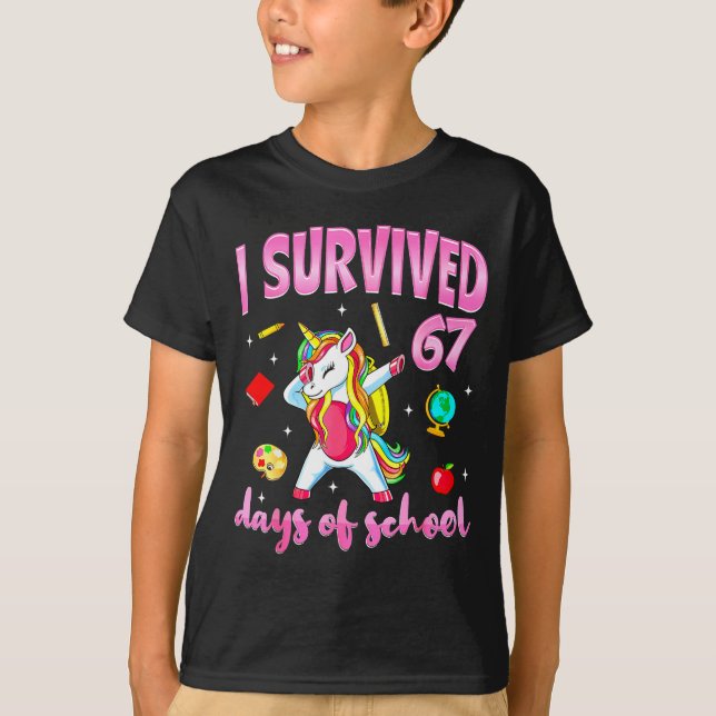 I Survived 67 Days Of School Unicorn Dabbing Teach T-Shirt (Front)