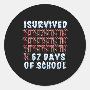 I Survived 67 Days Of School Xmas Candy Cane Tally Classic Round Sticker