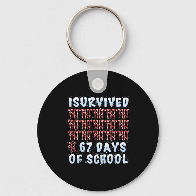I Survived 67 Days Of School Xmas Candy Cane Tally Keychain (Front)