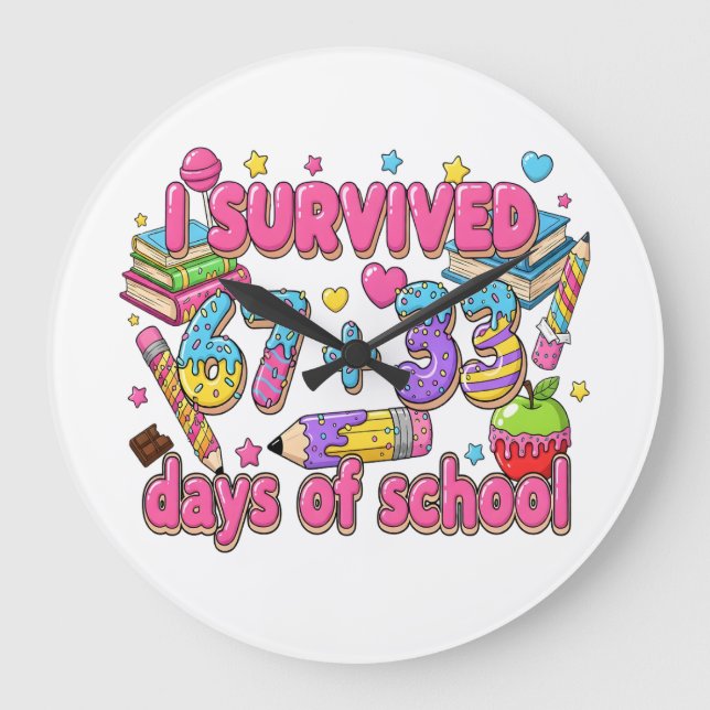 I Survived 67 Plus 33 Days of School Math Kids T-S Large Clock (Front)