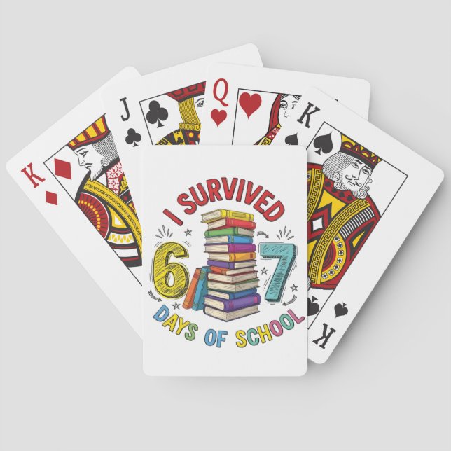 I Survived 6 7 Days of School 100th Days Of School Playing Cards (Back)