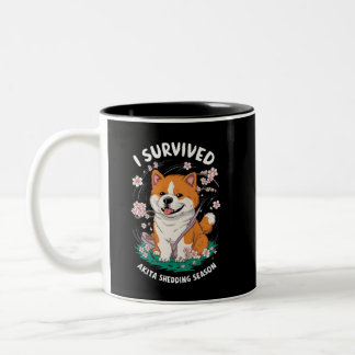 I Survived Akita Inu Shedding Season Funny Two-Tone Coffee Mug