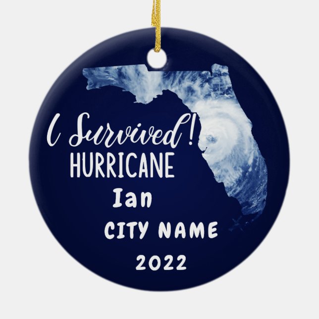 I Survived! Hurrican Ian Custom Florida City Name Ceramic Ornament (Back)