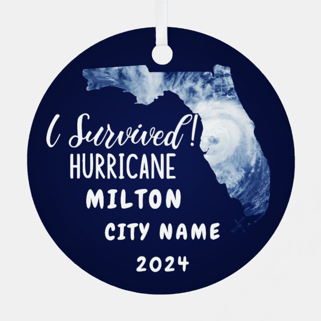 I Survived! Hurrican Milton Florida & City Name Metal Ornament (Back)