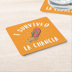 I Survived La Chancla Funny Mexican Mother Joke Square Paper Coaster