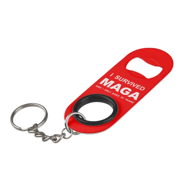 I Survived MAGA Keychain Bottle Opener (Front Angled)