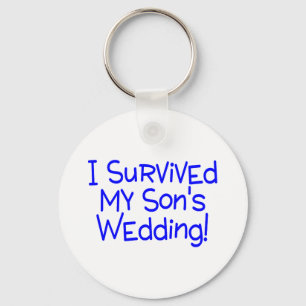 I Survived My Sons Wedding Blue Keychain