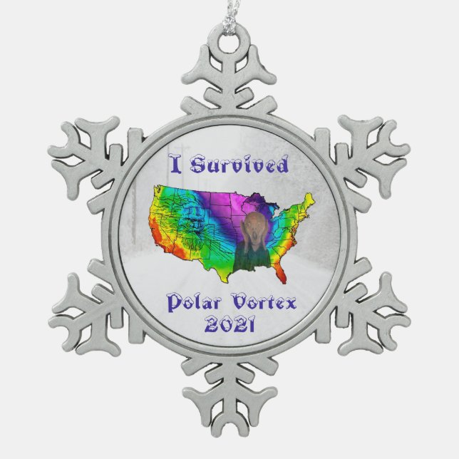 I Survived Polar Vortex 2021 Snowflake Pewter Christmas Ornament (Front)