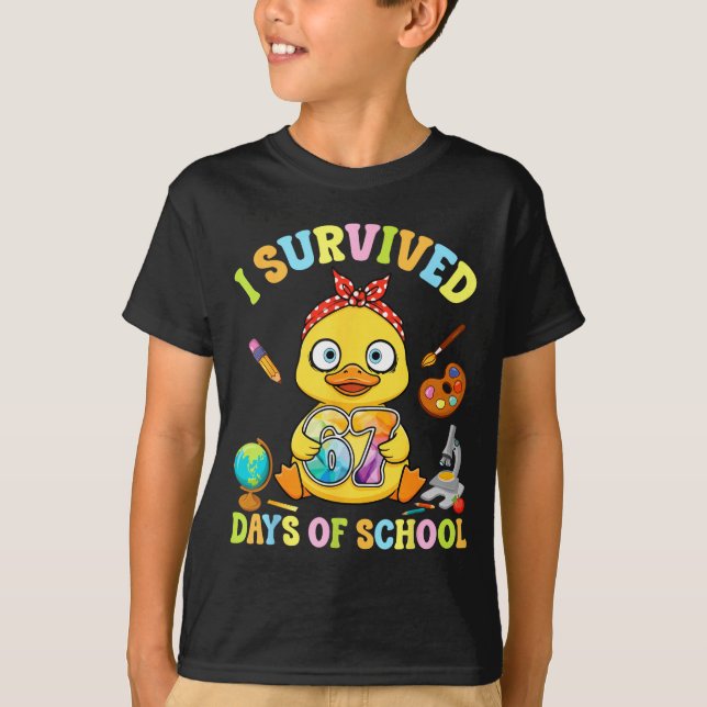 I Survived Six Seven Days Of School Cute Duck Stud T-Shirt (Front)