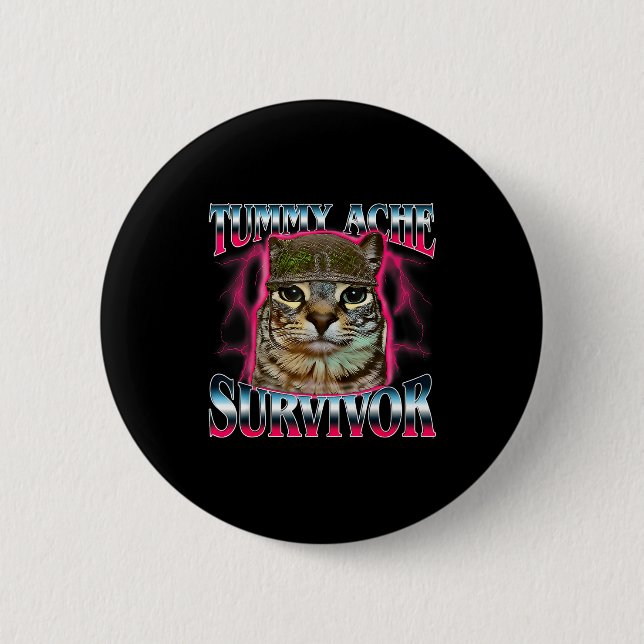 I Survived Today's Funny Tummy Ache Survivor Cat M 2 Inch Round Button (Front)