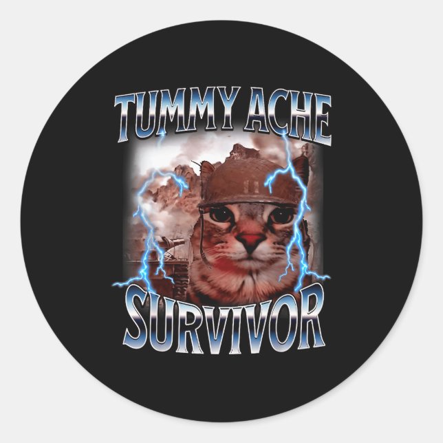 I Survived Today's Tummy Ache Survivor Funny Cat M Classic Round Sticker (Front)