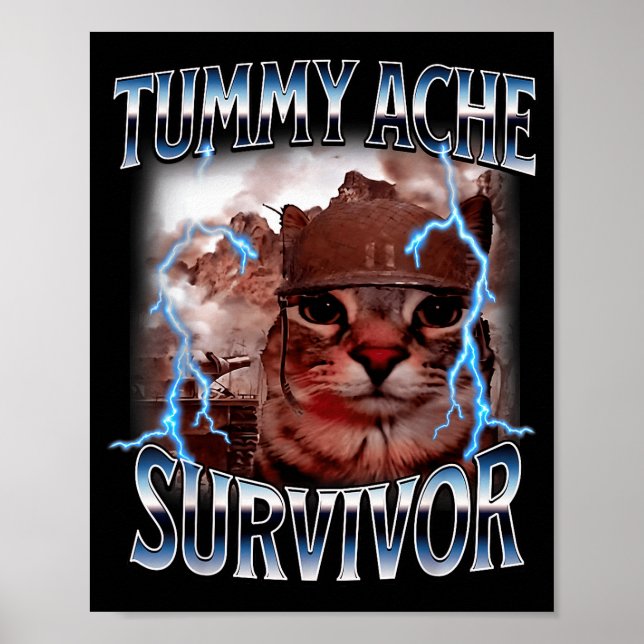 I Survived Today's Tummy Ache Survivor Funny Cat M Poster (Front)