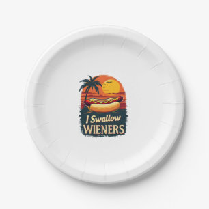 I Swallow Saucy Wieners Funny Adult Joke Hot Dogs Paper Plate
