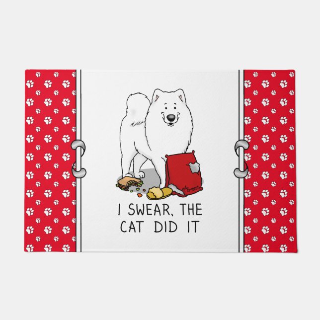 I Swear, the Cat Did It Samoyed Dog Doormat (Front)