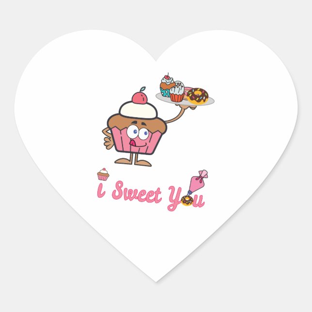 I Sweet You with a Cupcake Heart Sticker (Front)