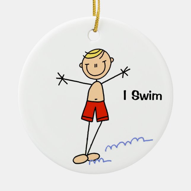 I Swim Stick Figure Boy Option 2 Ceramic Ornament (Front)