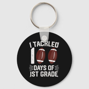 I Tackled 100 Days 1st Grade Tees Football Student Keychain