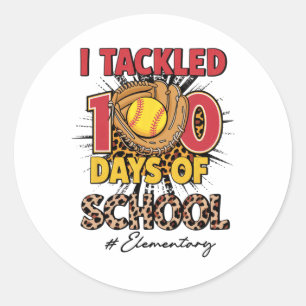 I Tackled 100 Days Of Elementary Softbyll Leopard  Classic Round Sticker
