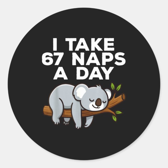 I Take 67 Naps A Day Funny Koala Six Seven Meme  Classic Round Sticker (Front)