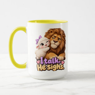 I Talk He Sighs Cute Lion and Lamb Funny Mug