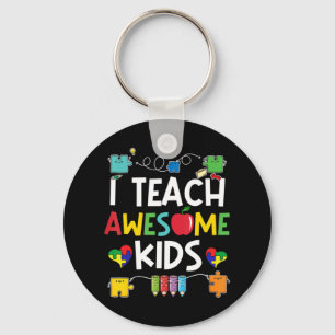 I Teach Awesome Kids shirt Autism Awareness puzzle Keychain