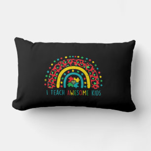 I Teach Awesome kids shirt Autism Awareness Puzzle Lumbar Pillow