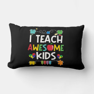 I Teach Awesome Kids shirt Autism Awareness puzzle Lumbar Pillow