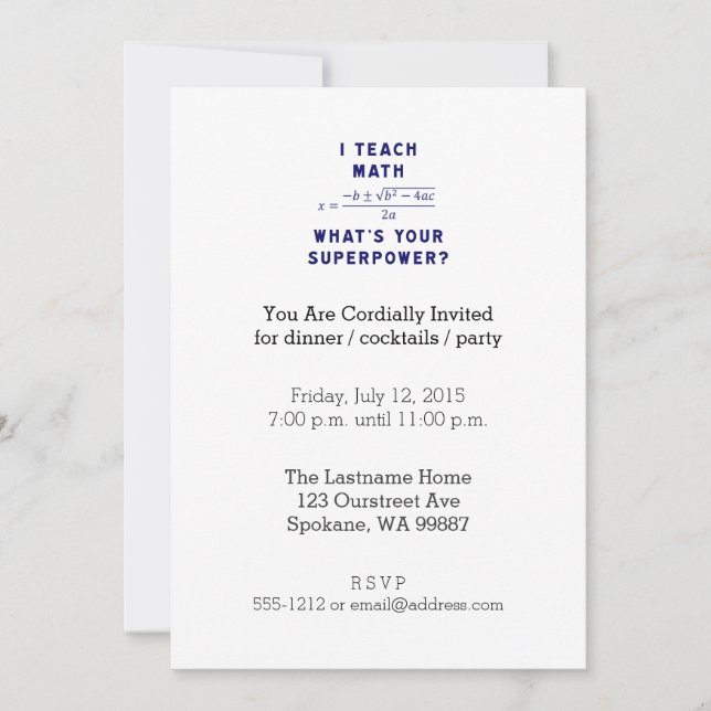 I Teach Math What's Your Superpower? Invitation (Front)