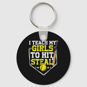 I Teach My Girl To Hit And Steal Softll Mom Dad Pa Keychain