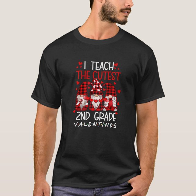 I Teach The Cutest 2nd Grade Valentines Gnome Teac T-Shirt (Front)